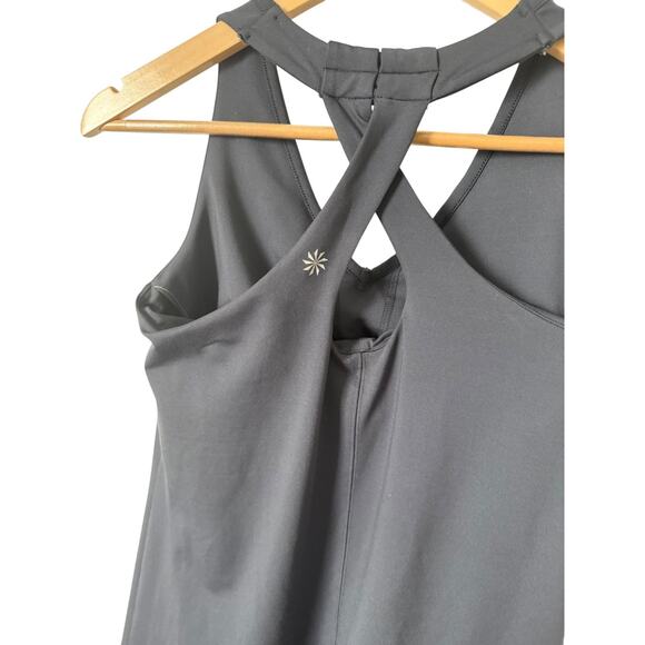 Athleta Dark Grey Small Athletic Dress V-Neck Cross Back Dress Built in Bra - Picture 3 of 4